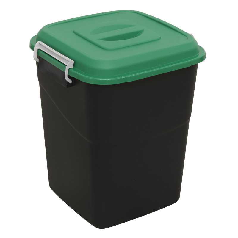 Plastic Manual Lift Kitchen Trash Can - 50L, Black/Green