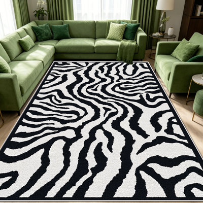 Tapis zébré noir et blanc de 1 pièce, élégant tapis décoratif polyvalent, facile à nettoyer et à entretenir, meuble idéal pour la chambre à coucher, le salon, le couloir, le vestibule, le dortoir et le bureau afin de rafraîchir l'ambiance intérieure de votre maison