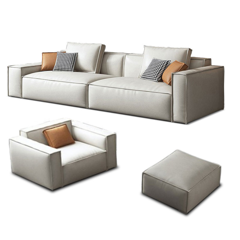 Ensemble de salon 3 pièces en cuir véritable blanc crème