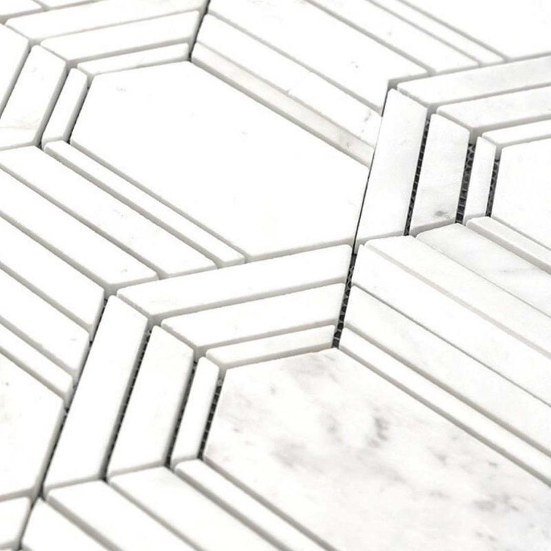 Argos Peak 12" x 14" Hexagon Marble Mosaic Floor and Wall Tile, Carrara and Thassos