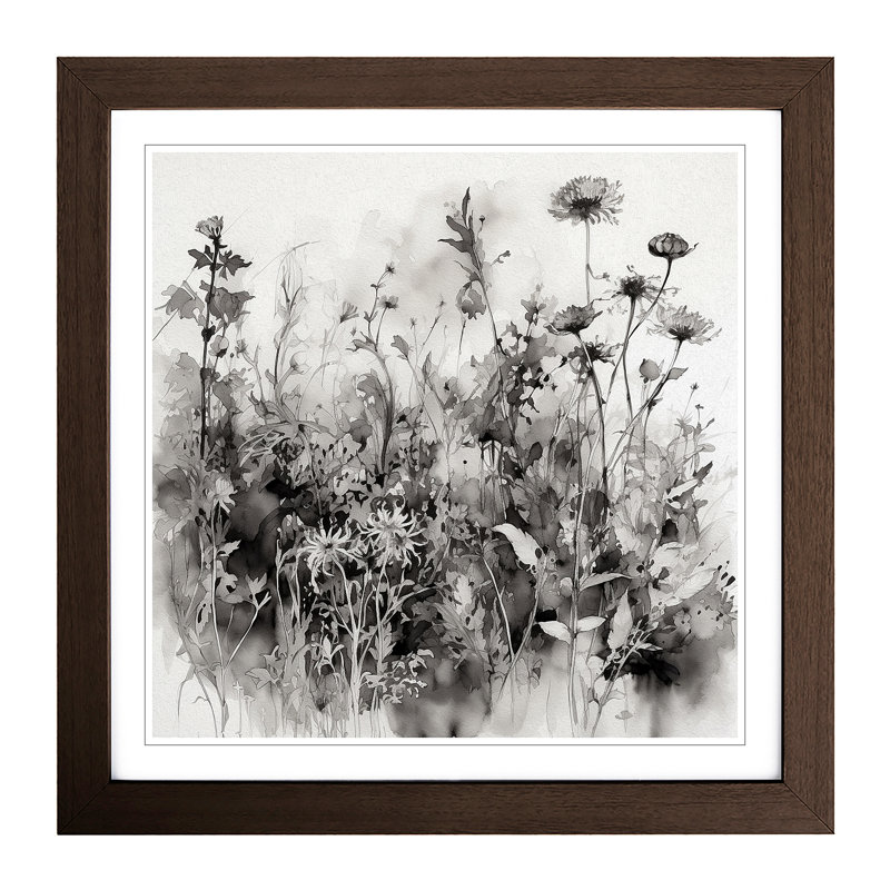 Wildflowers Ink Wash - Framed Print, Walnut