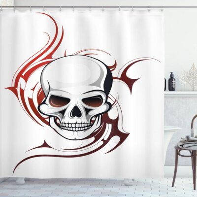 Tattoo Scary Fierce and Wild Skull with Flames Tribal Artistic Tattoo Image Shower Curtain Set -  Ambesonne, sc_21834