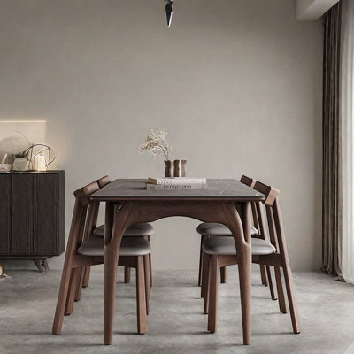 Ash Wood Sintered Stone Dining Table Chair Set