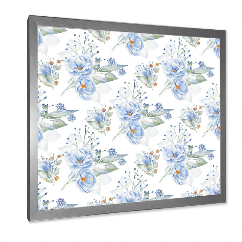 Fleurs de lin bleues - reproduction d'art sur toile à motifs, H 36 po x l 36 po, Cadre photo argenté