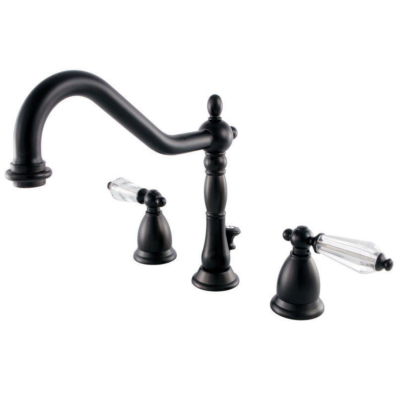 Kingston Brass Wilshire Two-Handle 3-Hole Deck Mount Widespread Bathroom Faucet with Brass Pop-Up Drain, Oil rubbed bronze