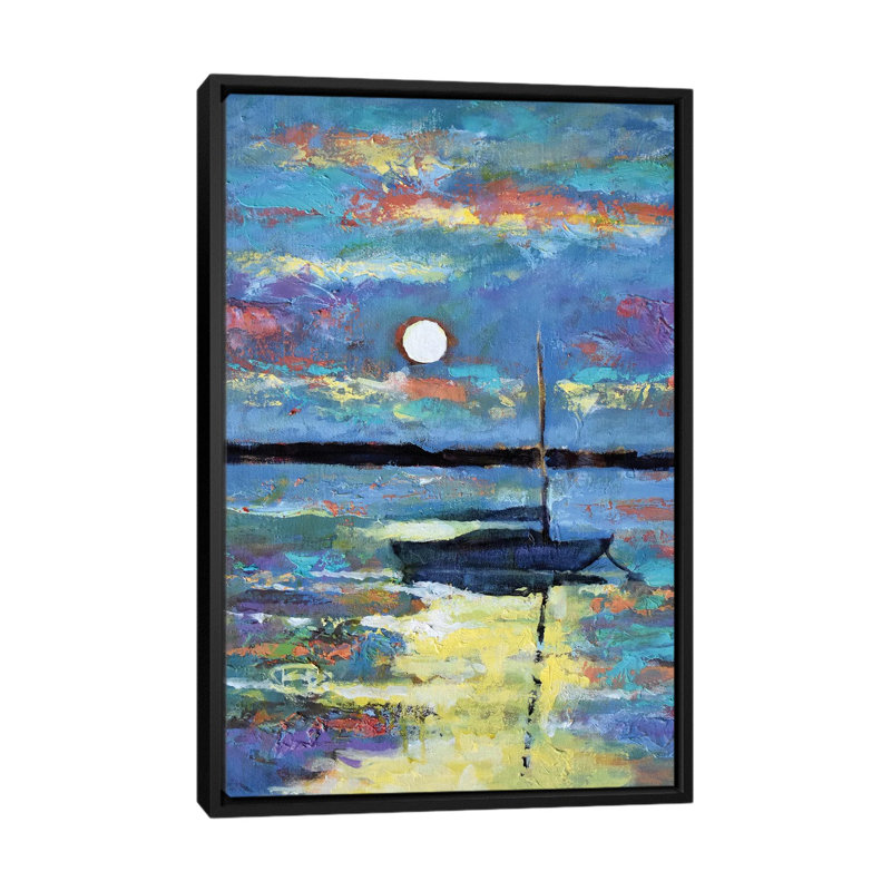 Lune sur un voilier par Kip Decker - Impression sur toile tendue sur châssis, H 26 po x l 18 po x P 1,5 po
