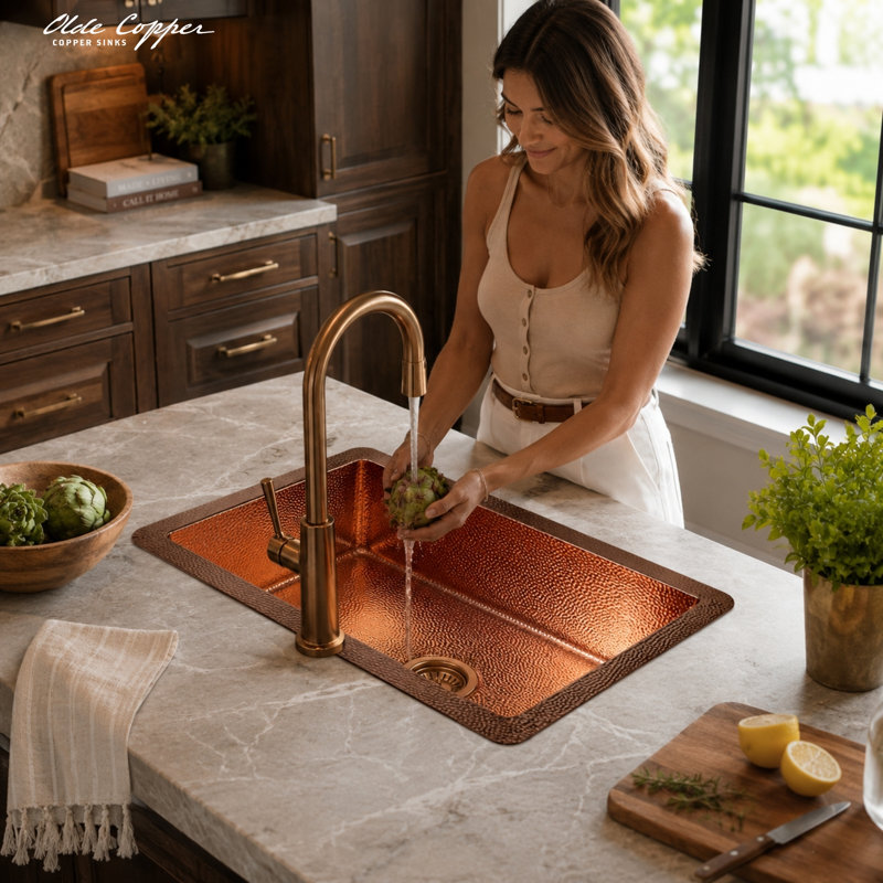  33" Hammered Copper Kitchen Sink, Drop-In Kitchen Sink Single Bowl – Handcrafted Sink, Premium Kitchen Sinks, Antique Finish, Fits Drop-In Sinks & Undermount Sink Styles