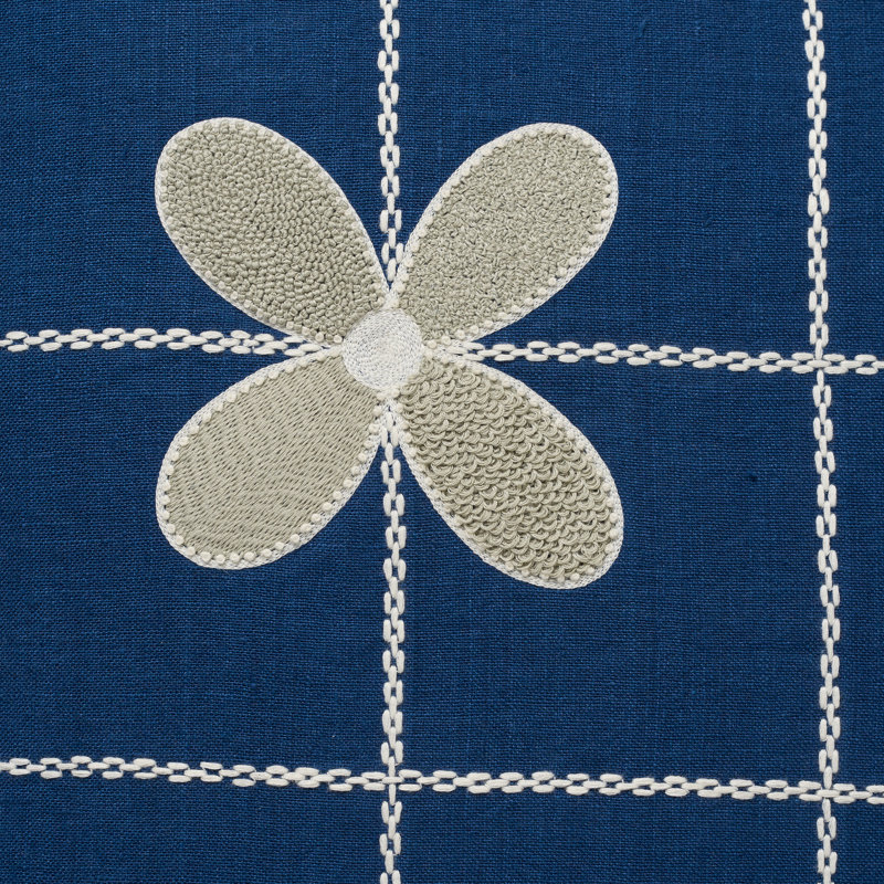 Grid & Flowers Pillow Cover 20x20 Inch, Navy;Green