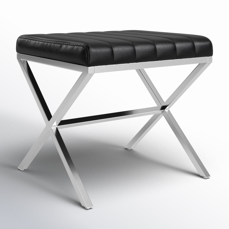 Tabouret de coiffeuse en simili cuir Pollman, Argenté / Noir