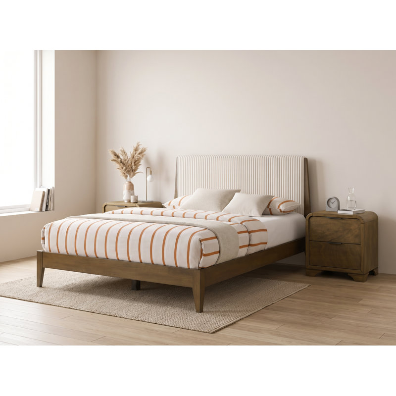 Locke Modern Craft Solid Wood 3 Pieces Fully Assemble Bedroom Set, Antique Oak/Waknut