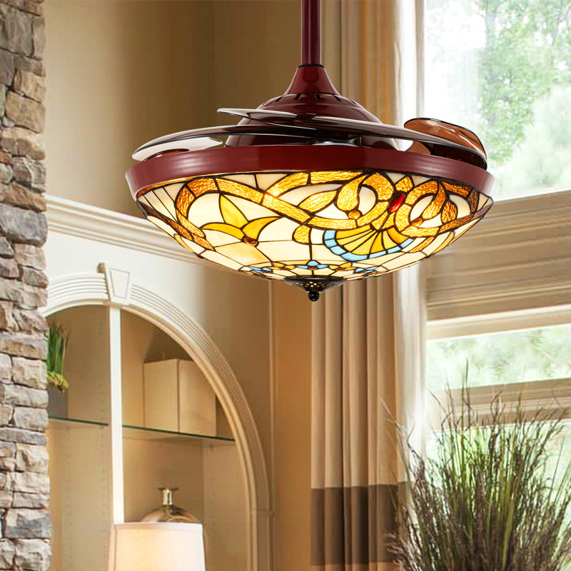 Perrysburg 42" Tiffany Stained Glass Ceiling Fan with LED Lights | Retractable Blades, Remote Control, 3-Color Dimmable Fan Light for Bedroom, Living Room & Dining Room