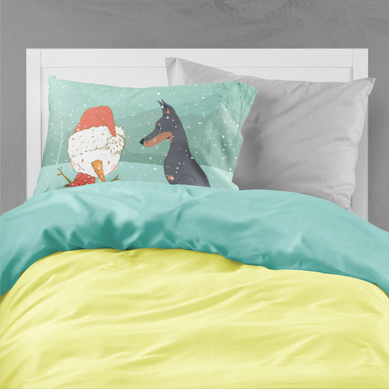 Taie d’oreiller de noël bonhomme de neige, Doberman