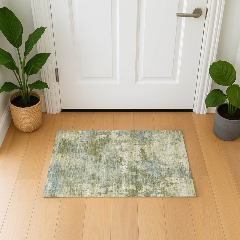 Premium Machine Washable Mayfield AMF2143 abstract Rug, 1'8" x 2'6", Green