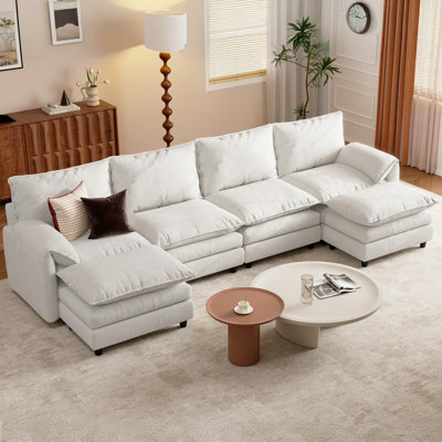 139'' W Double Layer U-Shaped Cushion Cloud Couch, 6-Piece Sectional Sofa