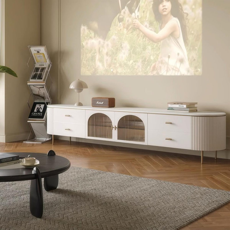 Modern White Manufactured Wood TV Stands, 19.29"H x 69.69"L x 14.57"W
