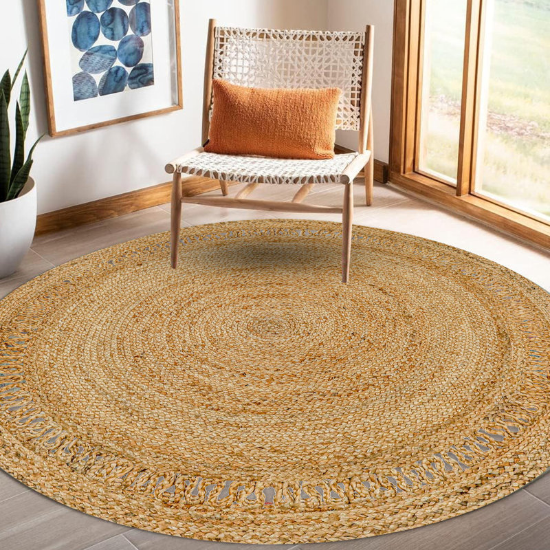 Handmade Beige Braided Jute Round Area Rug, 8 Feet