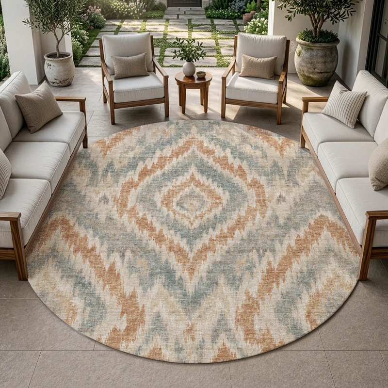 Tapis Ceajay ACN3071 Ikat lavable à la machine pour intérieur/extérieur, Mastic, 8 pi x 8 pi