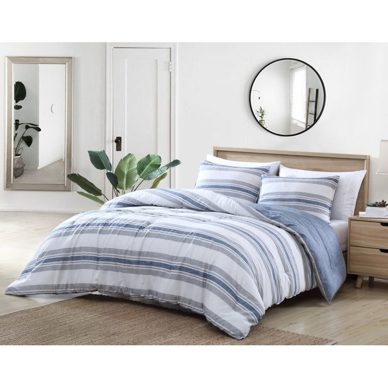 Twin Blue Cotton Reversible Comforter Set with Shams