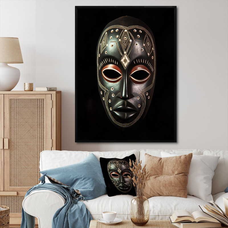 Masque africain Ethnical Traditional, 20" H x 12" W, Black Picture Framed