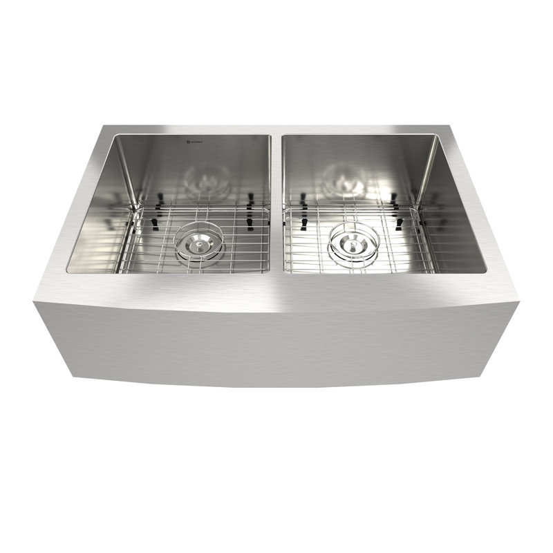 33"L x 22"W Double Bowl Stainless Steel Farmhouse Kitchen Sink