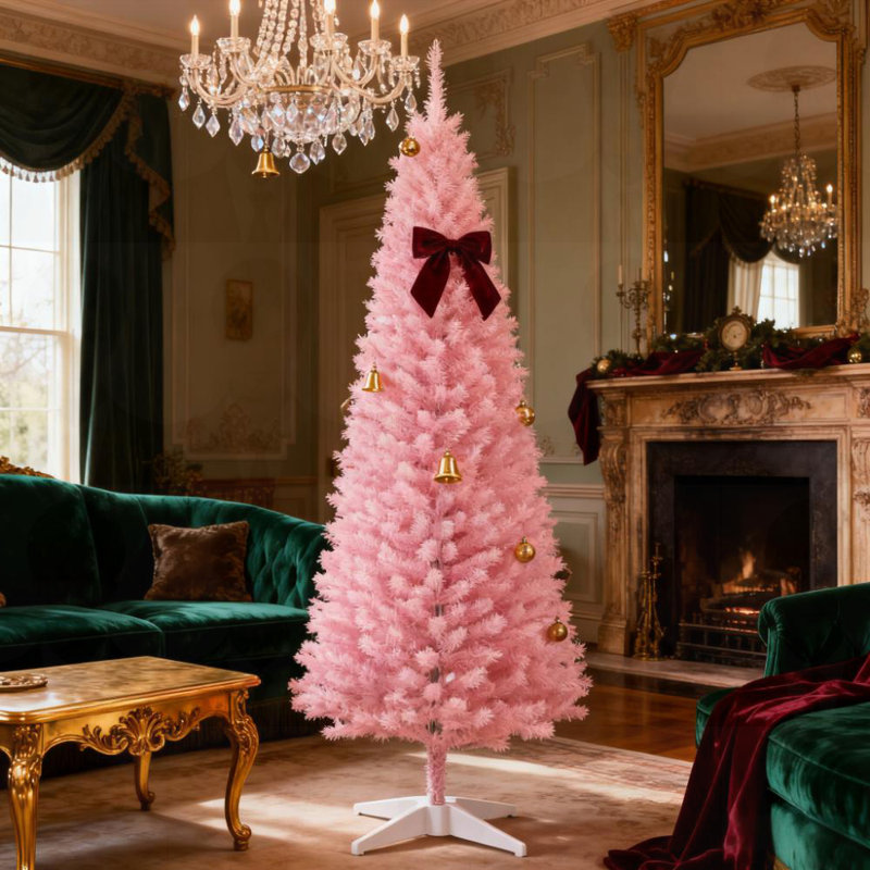 Slim Xmas Tree With Plastic Stand, 5' H, Pink