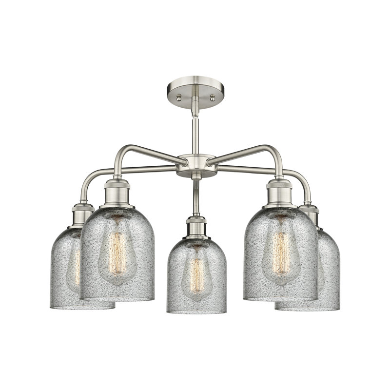 Lustre en forme de cloche à intensité variable en acier à 5 lumières Matewan, Gris anthracite, Nickel satiné
