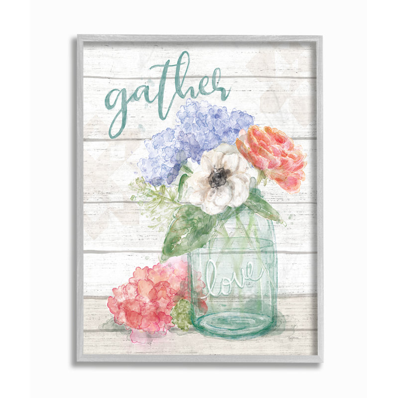 «Gather Love Flower Jar Rustic», impression, H 11 po x l 14 po x P 1,5 po, Estampe numérique Farmhouse