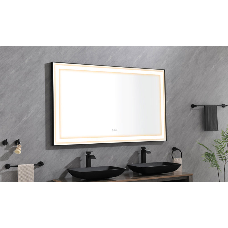 Miroir de salle de bain avec cadre en métal pour mur, 36 po x 96 po, Brun