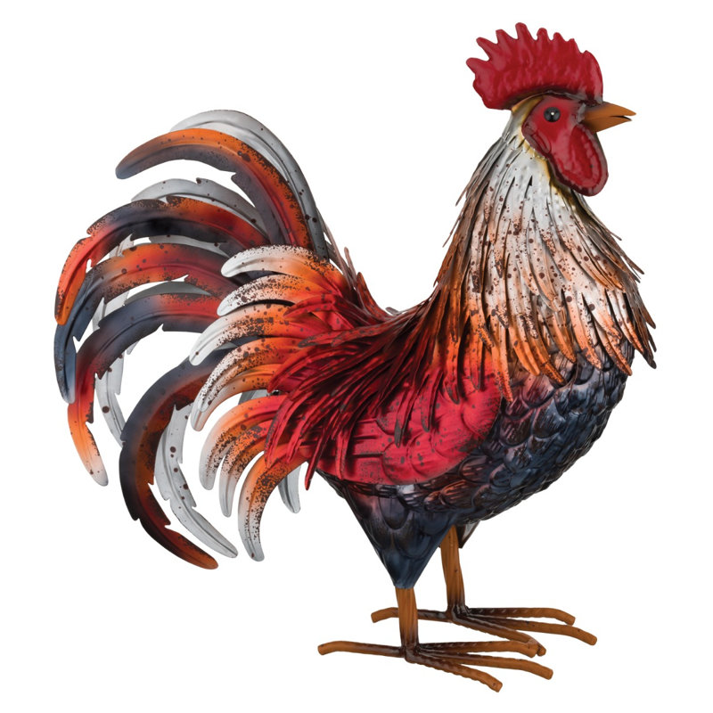 Figurine de coq d'extérieur en métal fabriquée à la main, Rouge