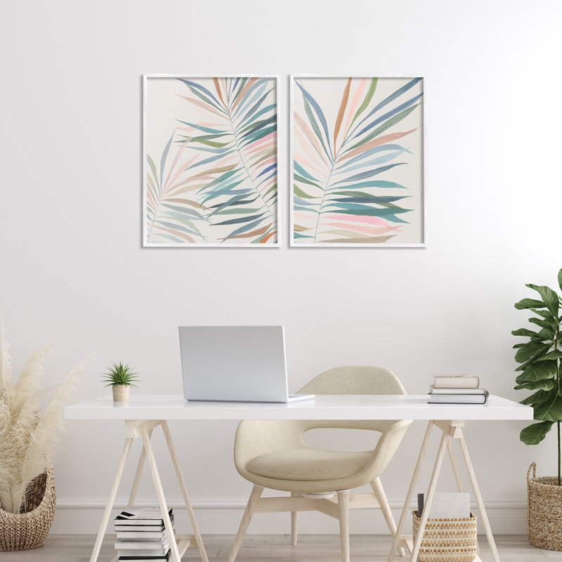 Ensemble de 2 giclées tropicales à feuilles tropicales harmonisées, design par Hannah Dawson, H 20 po x l 32 po