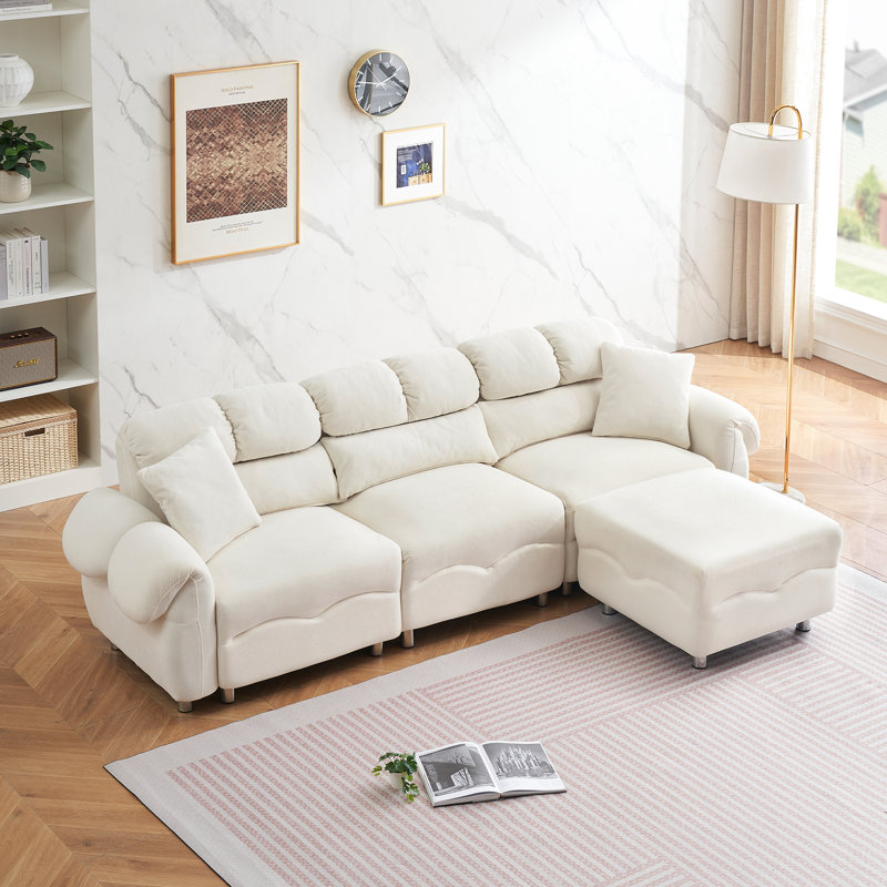 Canapé modulaire 2 pièces Agirta, Velours beige nuage, H 39,8 po x l 104 po x P 50 po