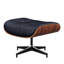 Méridienne 28 po avec repose-pieds en cuir véritable capitonné noir et bois de rose