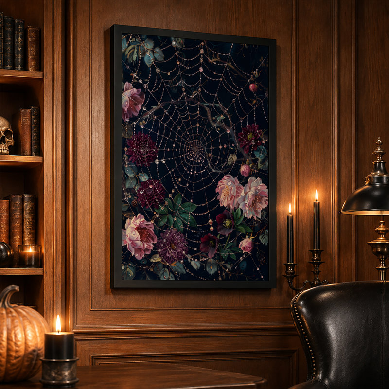Art sur toile rose et mauve entouré de perles, H 18 po x l 12 po