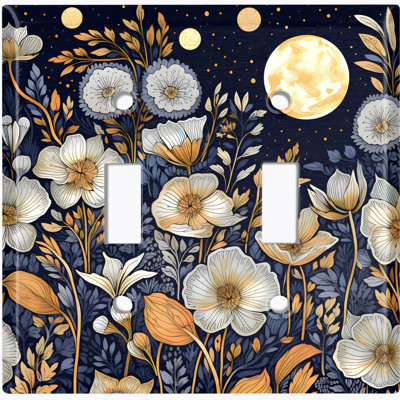 Metal Light Switch Plate Cover; Standard Size 2 Gang Toggle - Celestial Moonlit Garden