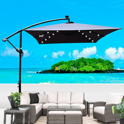 Parasol d'extérieur 2X3m avec énergie solaire - Protégé, pour terrasse de jardin, abat-jour de piscine 26 lumières DEL, patio, manivelle et traverse