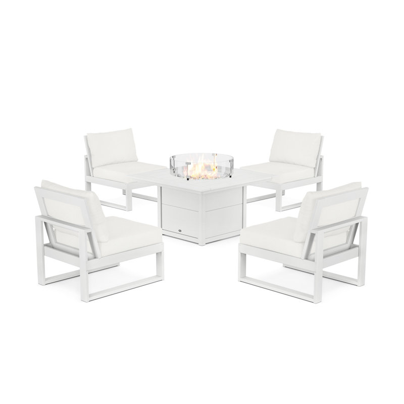Ensemble de conversation d'extérieur pour 4 personnes avec coussins POLYWOOD Eastport, Blanc, Lin naturel