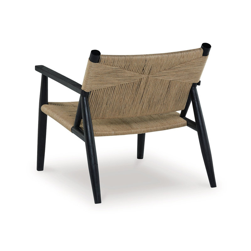 Black and Natural Jute Upholstered Accent Chair with Solid Wood Frame