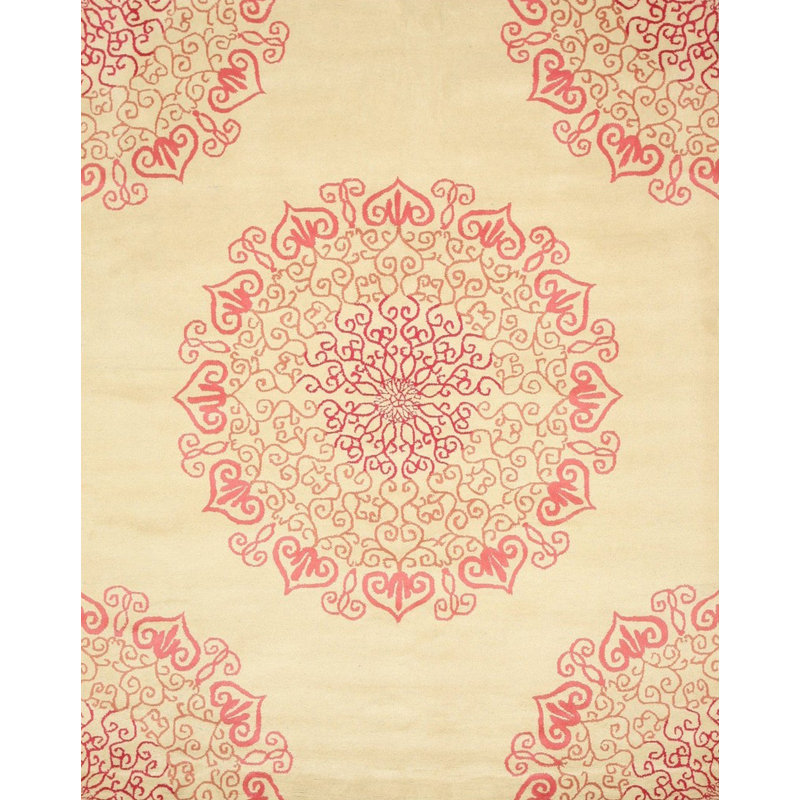 Tapis rouge en laine touffeté à la main Harlow Nina, Rectangle 7 pi 9 po x 9 pi 9 po