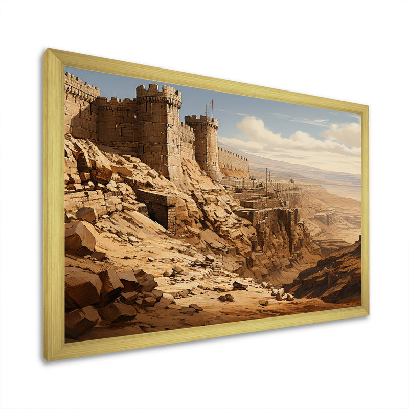 «Abstract Judaism Masada Fortress Mystery I», reproduction sur toile, Cadre doré simple, H 24 po x l 32 po x P 1 po