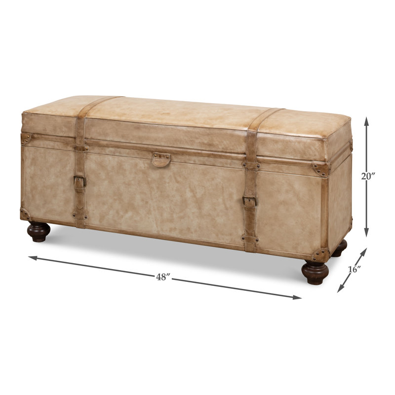 Beige Leather Upholstered Fliptop Storage Bench