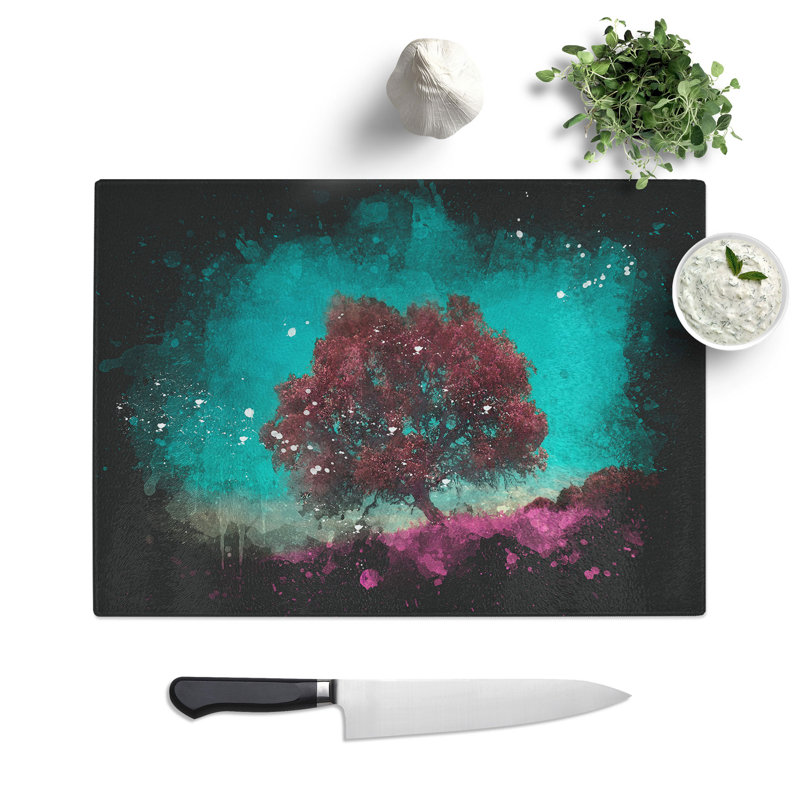 Tempered Glass a Tree in Malaga Spain Paint Splash Chopping Board, 20 cm x 28.5 cm