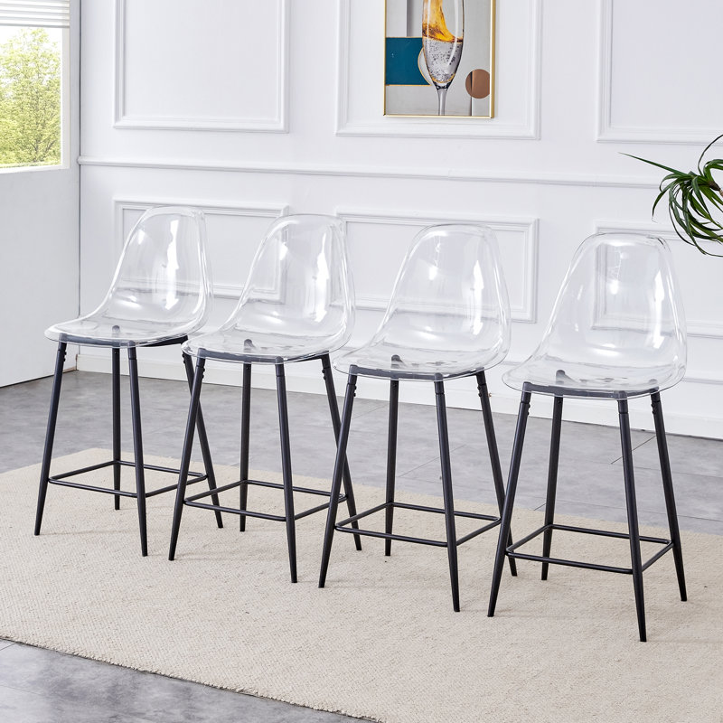 Tabourets de bar modernes de 25,5 po de hauteur comptoir en acrylique transparent avec structure en métal et repose-pieds, 4