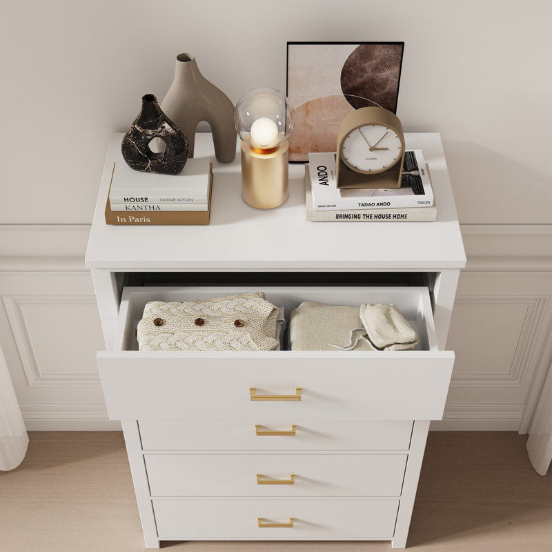 5 Drawer Solid Wood Construction Dresser, White