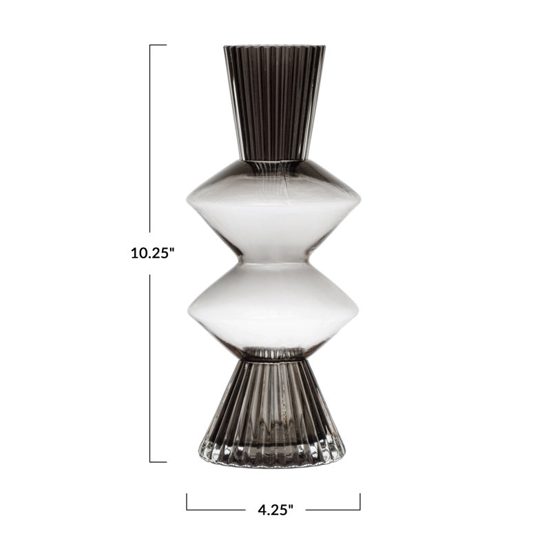 Smoke Glass Fluted Vase with Curved Triangles