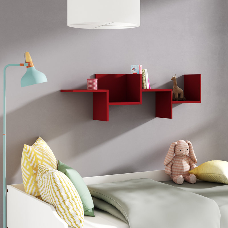 Averell Geometric Floating Wall Shelf, Burgundy