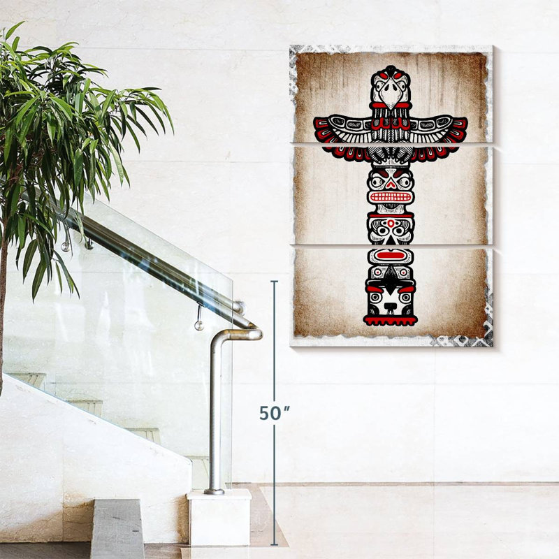 «Native American Native American Totem», ensemble de 3 pièces sur toile par NativeHeritageArt, H 65 po x l 42 po x P 1,25 po