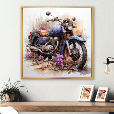 Aquarelle, sentier de fleurs de motocyclettes sur toile