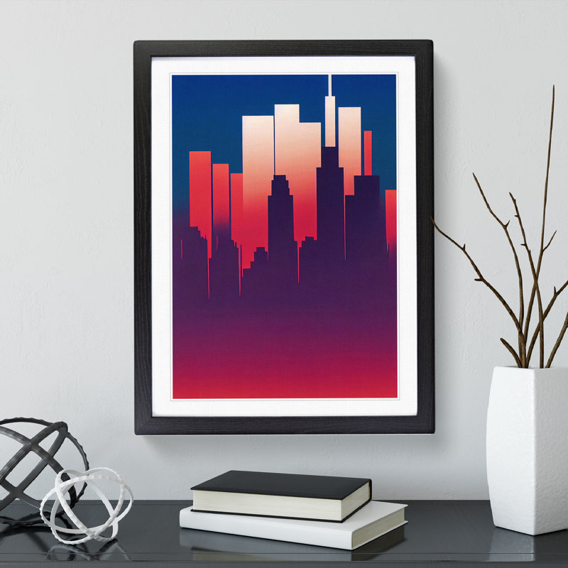 A Placid City Skyline - Print, Black Framed, 66cm H x 48cm W x 2cm D, White