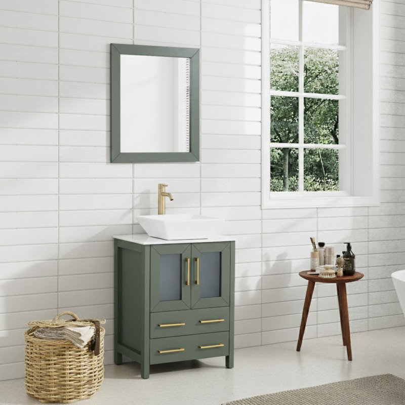  Ensemble de meuble-lavabo simple 24 "avec miroir, Vert rétro