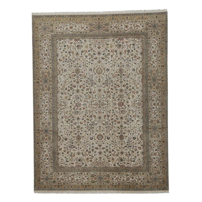 Tapis oriental en laine noué à la main en bleu clair / ivoire / or